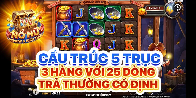 Cấu trúc 5 trục 3 hàng với 25 dòng trả thưởng cố định